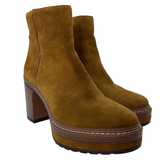 Steve Madden 7 Shaniya Brown Suede Leather Platform Ankle Boots Block Heel - Picture 1 of 16